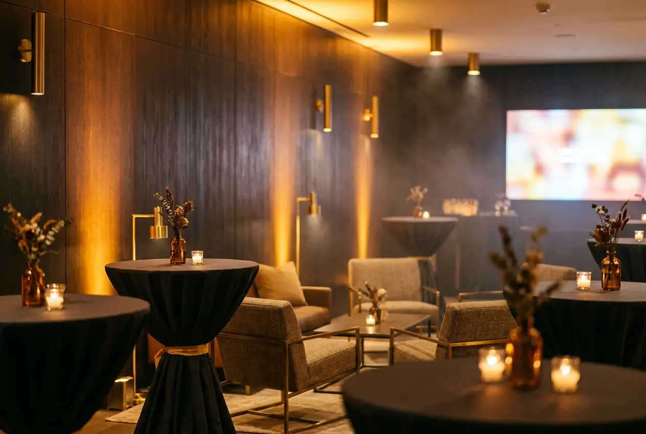 Cóctel corporativo y zona lounge producidos por Lumen Producciones