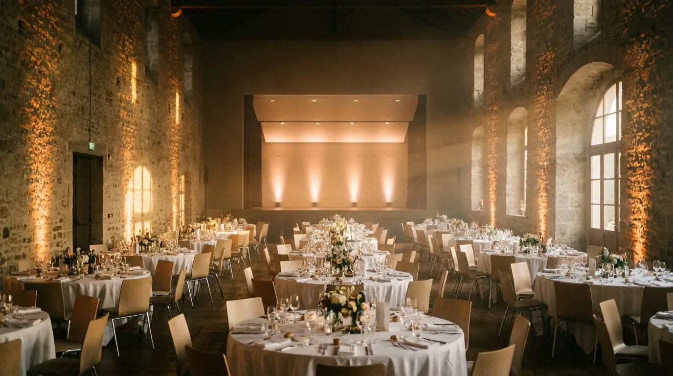 Salón de eventos preparado por Lumen Producciones